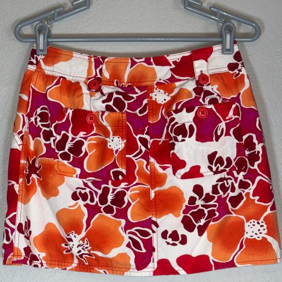 Vintage Y2K Red Orange Hawaiian Tropical Skort Mini Skirt Womens 4 Surfer Surf - Picture 3 of 5